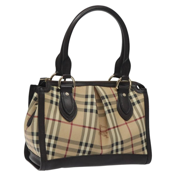 BURBERRY Nova Check Hand Bag PVC Beige Gold Auth yk17883