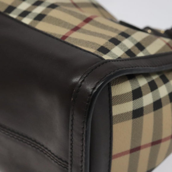 BURBERRY Nova Check Hand Bag PVC Beige Gold Auth yk17883