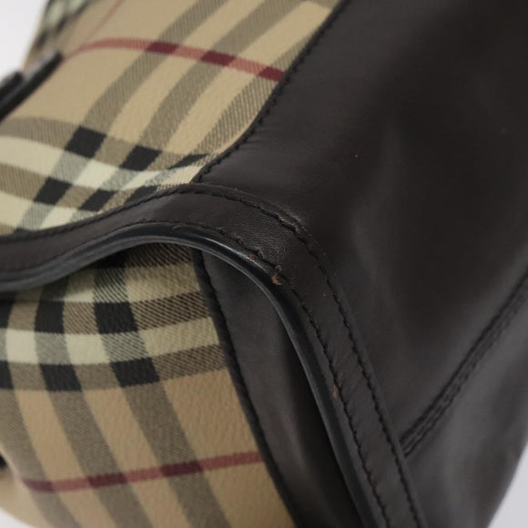 BURBERRY Nova Check Hand Bag PVC Beige Gold Auth yk17883
