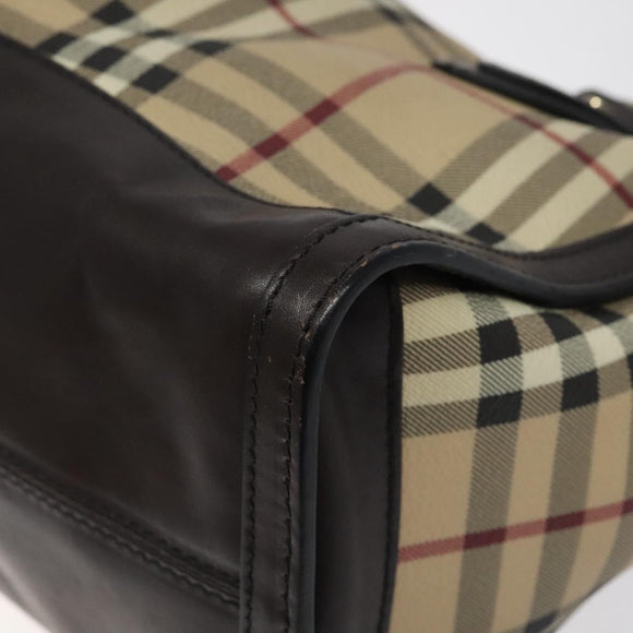 BURBERRY Nova Check Hand Bag PVC Beige Gold Auth yk17883