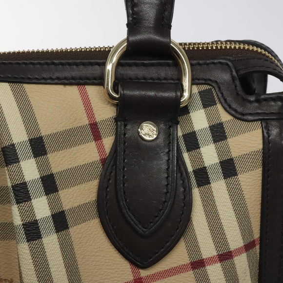 BURBERRY Nova Check Hand Bag PVC Beige Gold Auth yk17883