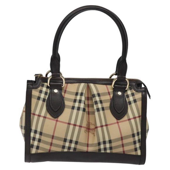 BURBERRY Nova Check Hand Bag PVC Beige Gold Auth yk17883
