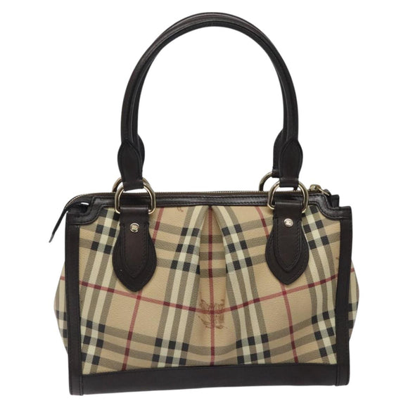 BURBERRY Nova Check Hand Bag PVC Beige Gold Auth yk17883