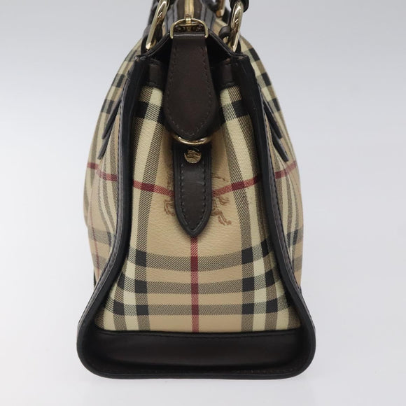 BURBERRY Nova Check Hand Bag PVC Beige Gold Auth yk17883