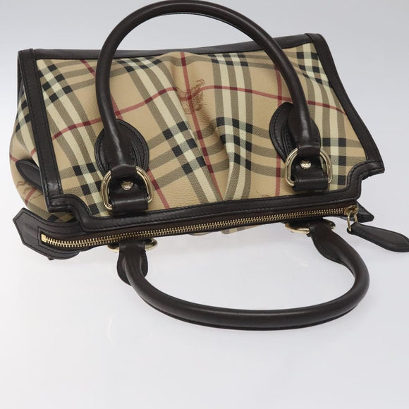 BURBERRY Nova Check Hand Bag PVC Beige Gold Auth yk17883