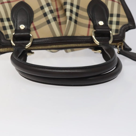 BURBERRY Nova Check Hand Bag PVC Beige Gold Auth yk17883