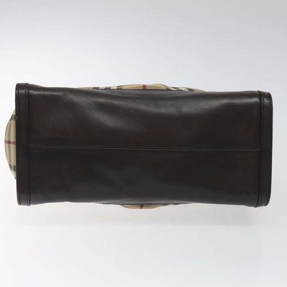 BURBERRY Nova Check Hand Bag PVC Beige Gold Auth yk17883