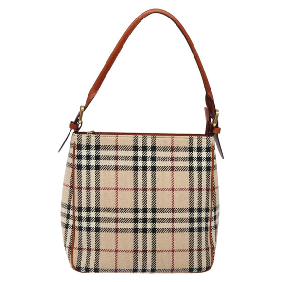 BURBERRY Nova Check Shoulder Bag Wool Beige Gold Auth yk17894