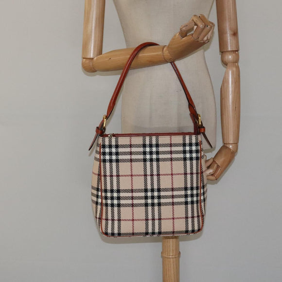 BURBERRY Nova Check Shoulder Bag Wool Beige Gold Auth yk17894