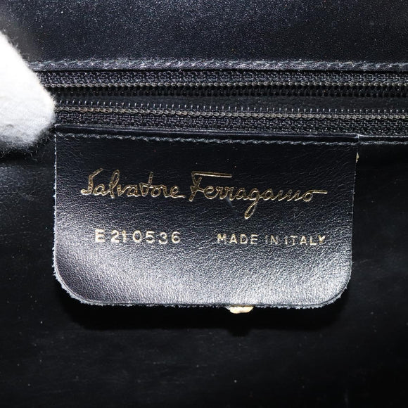 Salvatore Ferragamo Gancini Hand Bag Leather Black Gold Auth yk17898