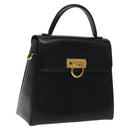 Salvatore Ferragamo Gancini Hand Bag Leather Black Gold Auth yk17898-1