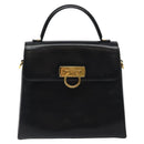 Salvatore Ferragamo Gancini Hand Bag Leather Black Gold Auth yk17898-13