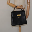 Salvatore Ferragamo Gancini Hand Bag Leather Black Gold Auth yk17898-22