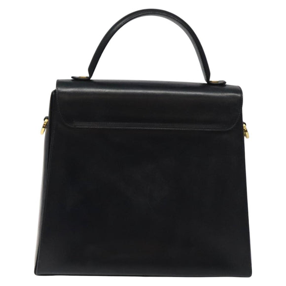 Salvatore Ferragamo Gancini Hand Bag Leather Black Gold Auth yk17898