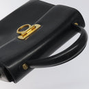 Salvatore Ferragamo Gancini Hand Bag Leather Black Gold Auth yk17898-6