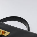 Salvatore Ferragamo Gancini Hand Bag Leather Black Gold Auth yk17898-14
