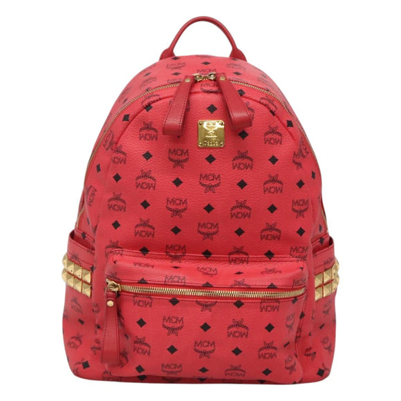 MCM Vicetos Logogram Studs Backpack PVC Leather Pink Gold Auth yk17904