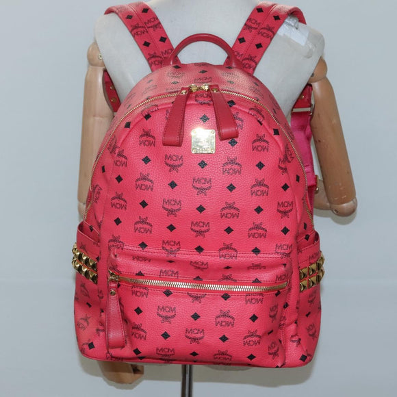 MCM Vicetos Logogram Studs Backpack PVC Leather Pink Gold Auth yk17904