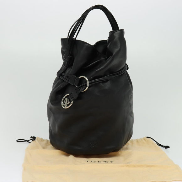 LOEWE Anagram Hand Bag Leather Black Silver Auth yk17932V