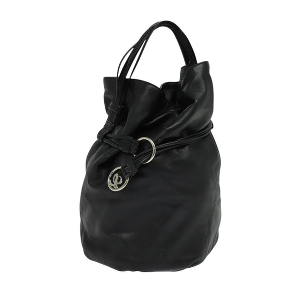 LOEWE Anagram Hand Bag Leather Black Silver Auth yk17932V