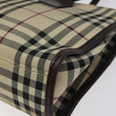 BURBERRY Nova Check Hand Bag Nylon Beige Brown Silver Auth yk17943-8