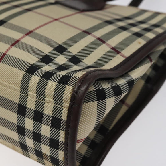 BURBERRY Nova Check Hand Bag Nylon Beige Brown Silver Auth yk17943
