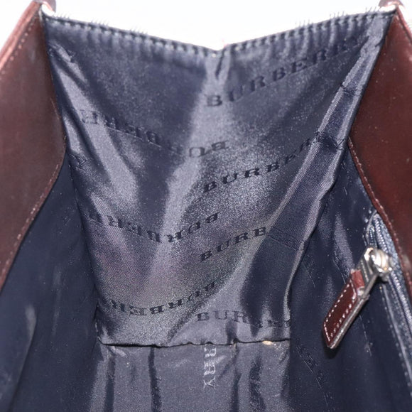 BURBERRY Nova Check Hand Bag Nylon Beige Brown Silver Auth yk17943