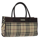 BURBERRY Nova Check Hand Bag Nylon Beige Brown Silver Auth yk17943-1