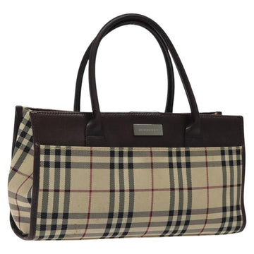 BURBERRY Nova Check Hand Bag Nylon Beige Brown Silver Auth yk17943