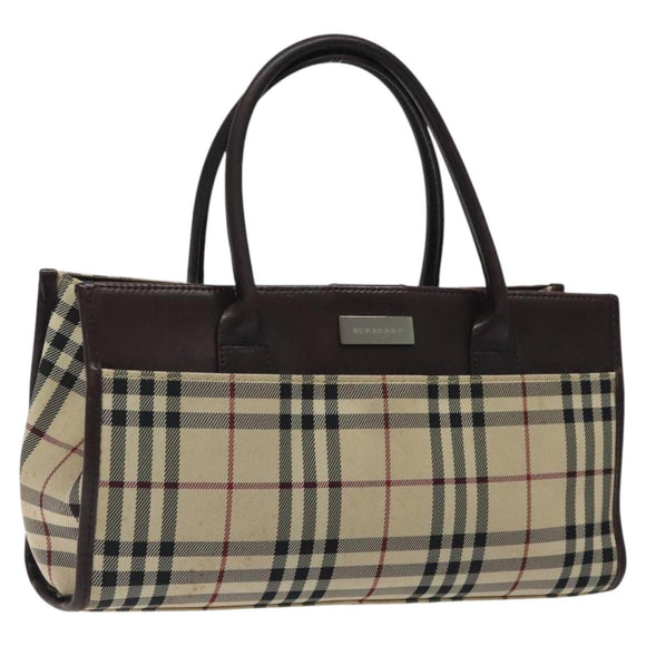 BURBERRY Nova Check Hand Bag Nylon Beige Brown Silver Auth yk17943