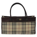 BURBERRY Nova Check Hand Bag Nylon Beige Brown Silver Auth yk17943-13