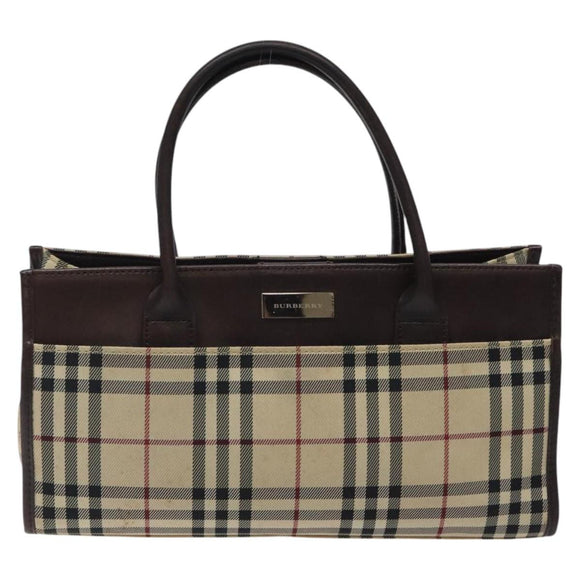 BURBERRY Nova Check Hand Bag Nylon Beige Brown Silver Auth yk17943