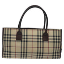 BURBERRY Nova Check Hand Bag Nylon Beige Brown Silver Auth yk17943-2