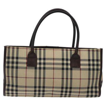 BURBERRY Nova Check Hand Bag Nylon Beige Brown Silver Auth yk17943 - 0