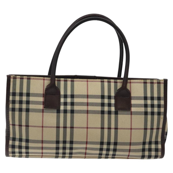 BURBERRY Nova Check Hand Bag Nylon Beige Brown Silver Auth yk17943