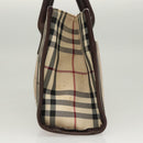BURBERRY Nova Check Hand Bag Nylon Beige Brown Silver Auth yk17943-5