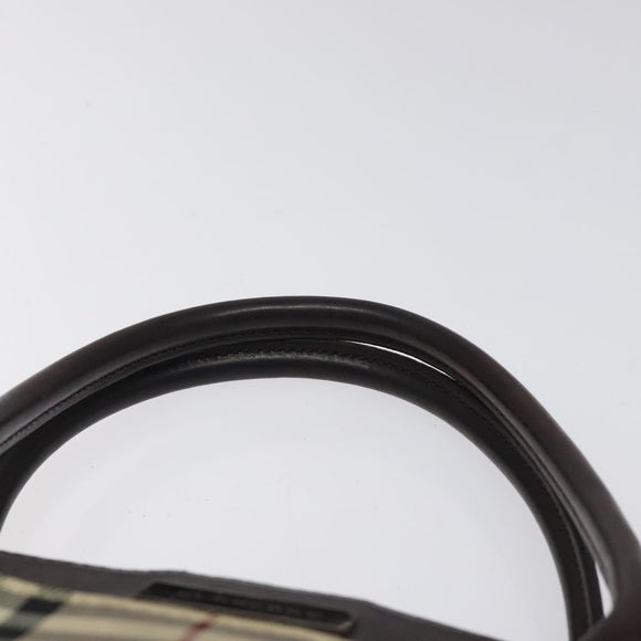 BURBERRY Nova Check Hand Bag Nylon Beige Brown Silver Auth yk17943