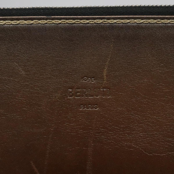 Berluti Calligraphy Clutch Bag Leather Brown Silver Auth yk17944