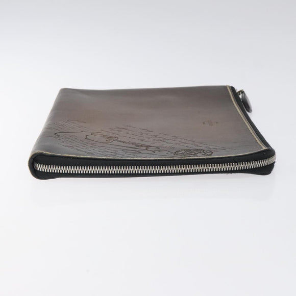 Berluti Calligraphy Clutch Bag Leather Brown Silver Auth yk17944