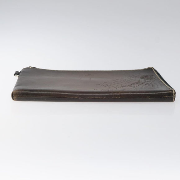 Berluti Calligraphy Clutch Bag Leather Brown Silver Auth yk17944