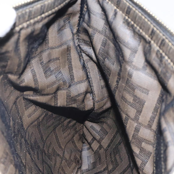 FENDI Zucca Canvas Clutch Bag Brown Black gold Auth yk17958