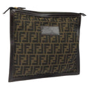 FENDI Zucca Canvas Clutch Bag Brown Black gold Auth yk17958-1