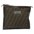 FENDI Zucca Canvas Clutch Bag Brown Black gold Auth yk17958-13