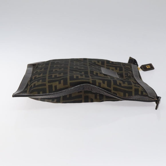 FENDI Zucca Canvas Clutch Bag Brown Black gold Auth yk17958