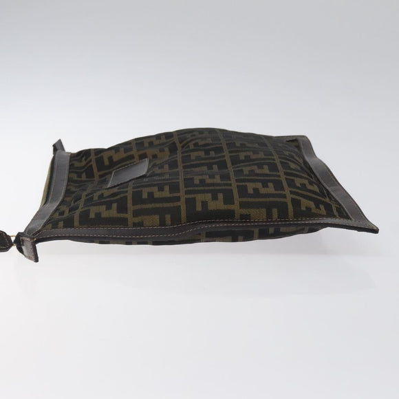 FENDI Zucca Canvas Clutch Bag Brown Black gold Auth yk17958