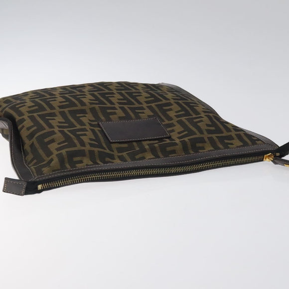 FENDI Zucca Canvas Clutch Bag Brown Black gold Auth yk17958