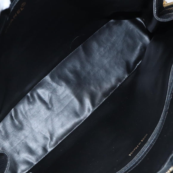 CHANEL COCO Mark Hand Bag Calf Skin Black Gold CC Auth yk17997