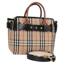 BURBERRY Nova Check Hand Bag Canvas 2way Beige Gold Auth yk18007A-1