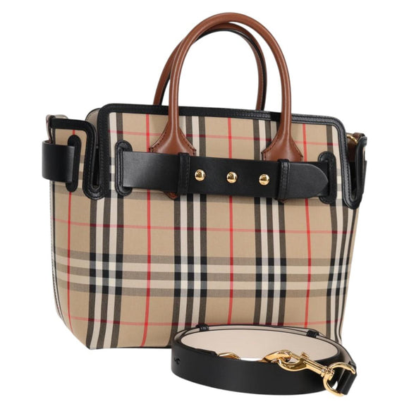 BURBERRY Nova Check Hand Bag Canvas 2way Beige Gold Auth yk18007A
