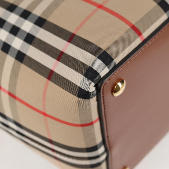 BURBERRY Nova Check Hand Bag Canvas 2way Beige Gold Auth yk18007A